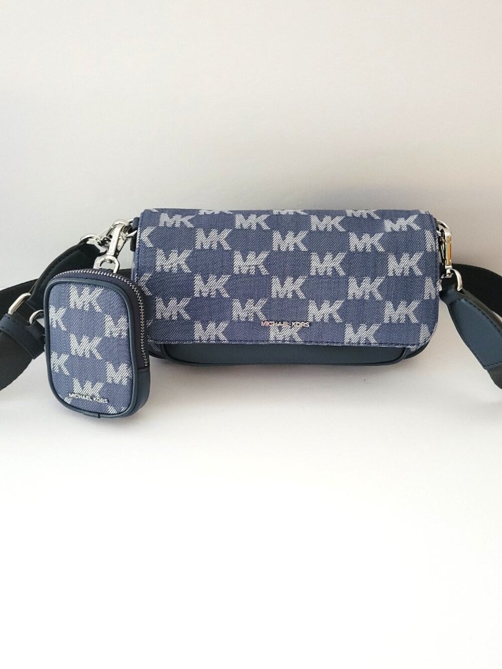 Michael Kors Jet Set Travel Small Flap Crossbody Tech Attachment MK Denim